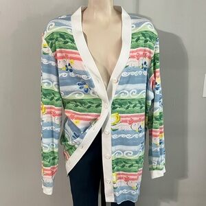 Vintage Blair Pastel Floral Stripe Knit Cardigan Sweater Coastal Grandma XL